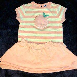 NEW Baby Gap 12-18 Mo Peach Skirt and striped top Girls